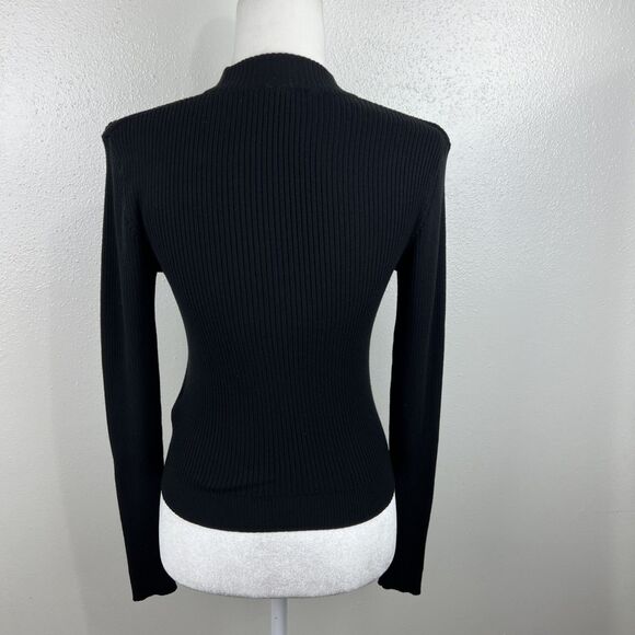 Divided Sweater Women Small Black Ribbed Knit Pullover Mock Neck Long Sleeve - Picture 4 of 14
